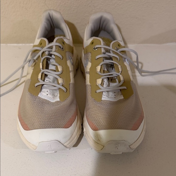 On Running Shoes - On Running Beige White Pink Accent Athletic Shoes